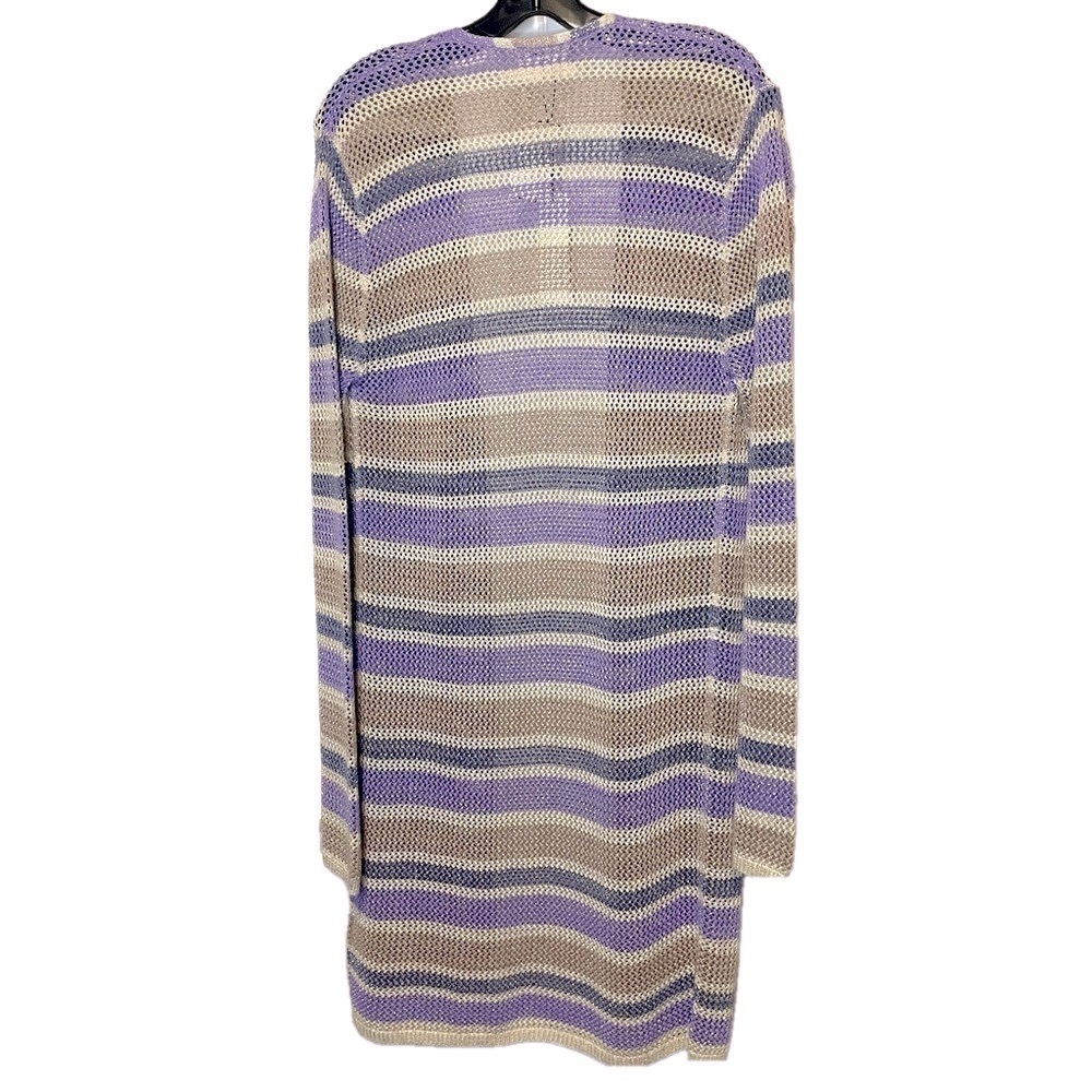L’AGENCE Koi Striped Metallic Open-Knit Longline Cardigan NWT Large Duster - Picture 6 of 11